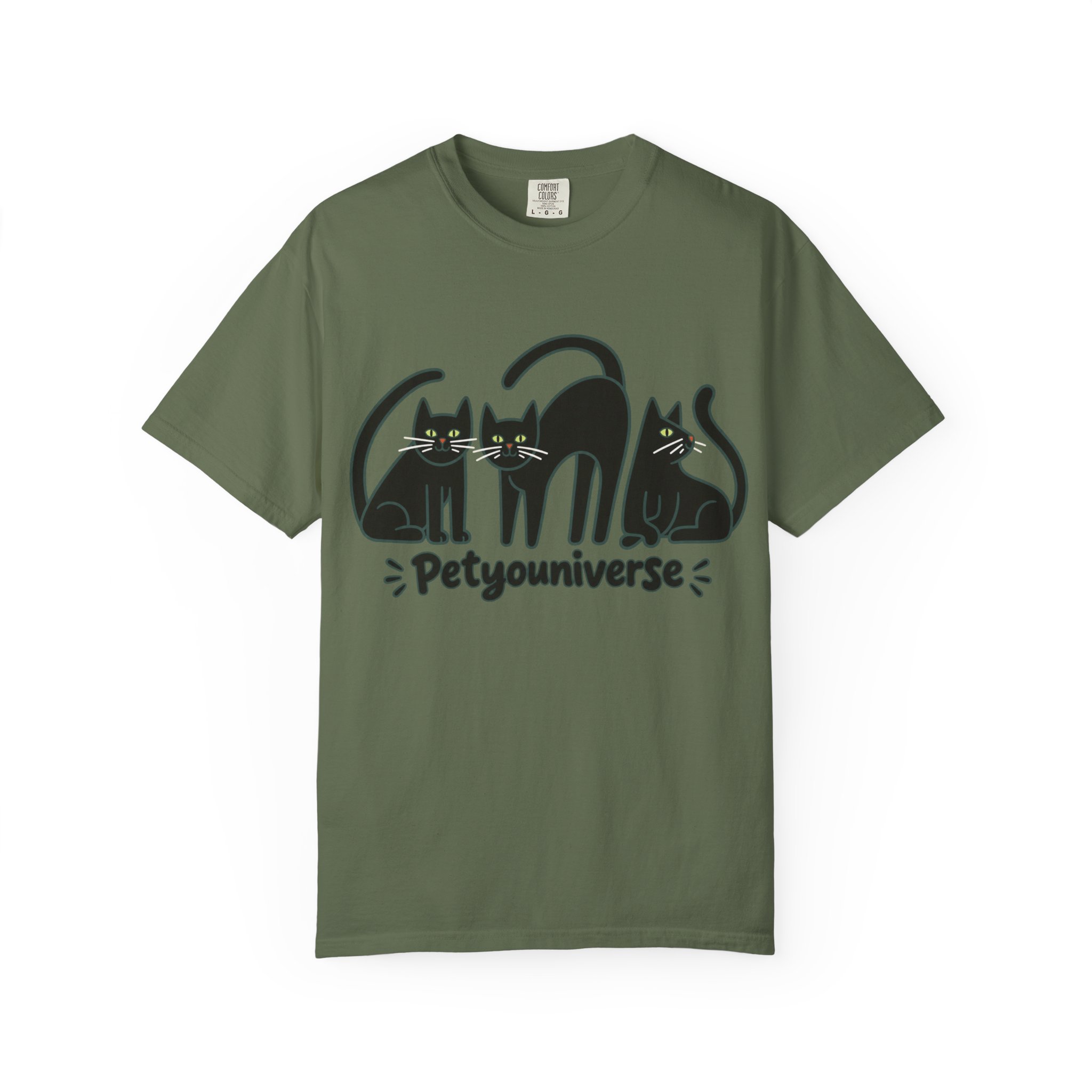 Cat T-Shirt — "Petyouniverse" Black Cat Trio Graphic Tee - Image 55