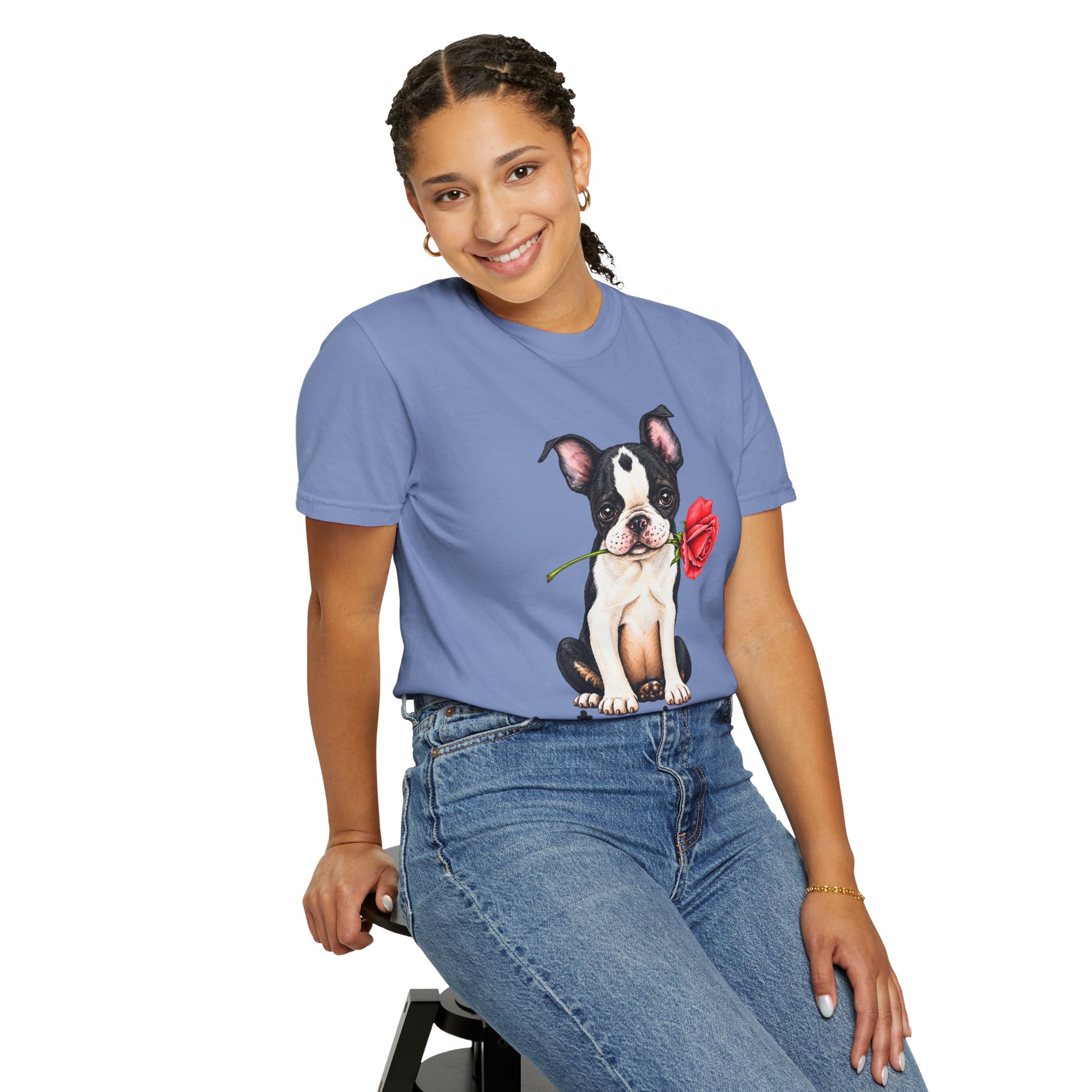 Boston Terrier Puppy Tee – Rose & "PetYoUniverse" Graphic T-Shirt - Image 87