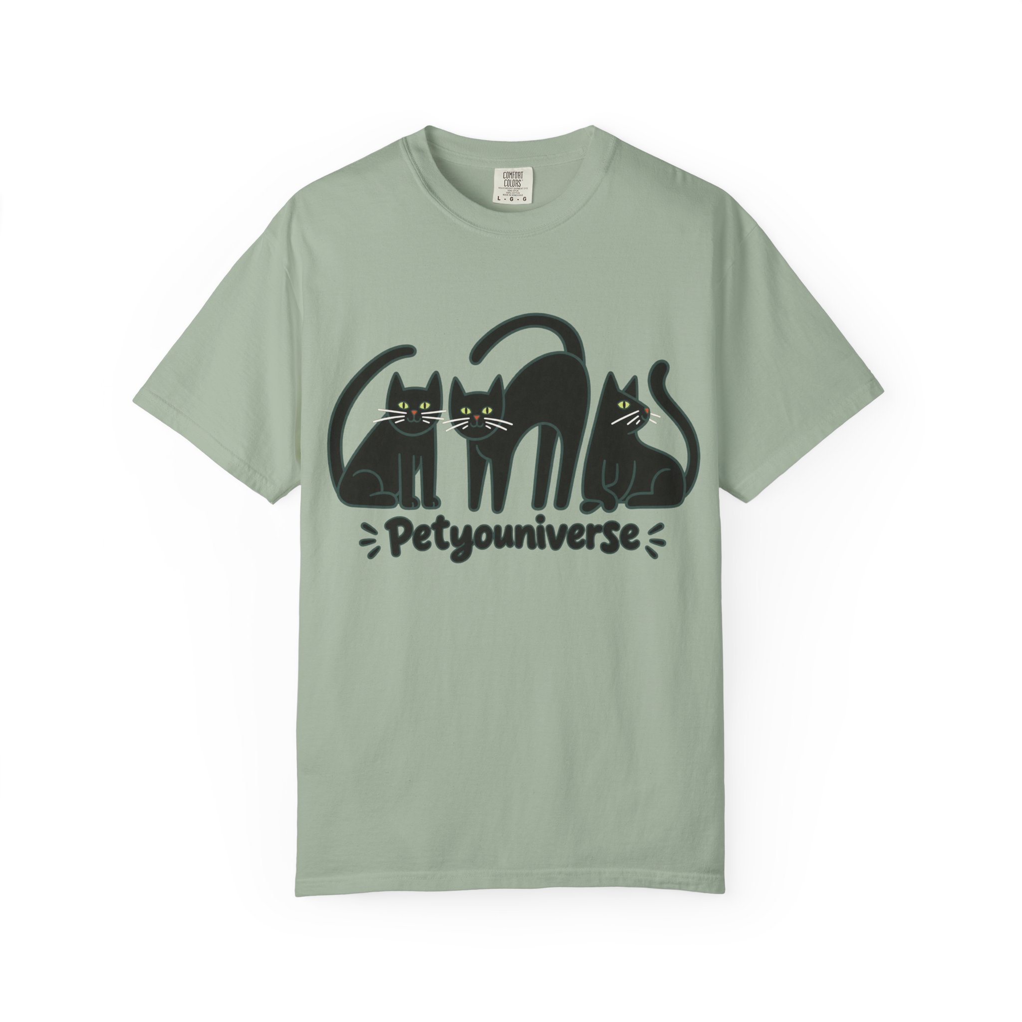 Cat T-Shirt — "Petyouniverse" Black Cat Trio Graphic Tee - Image 64