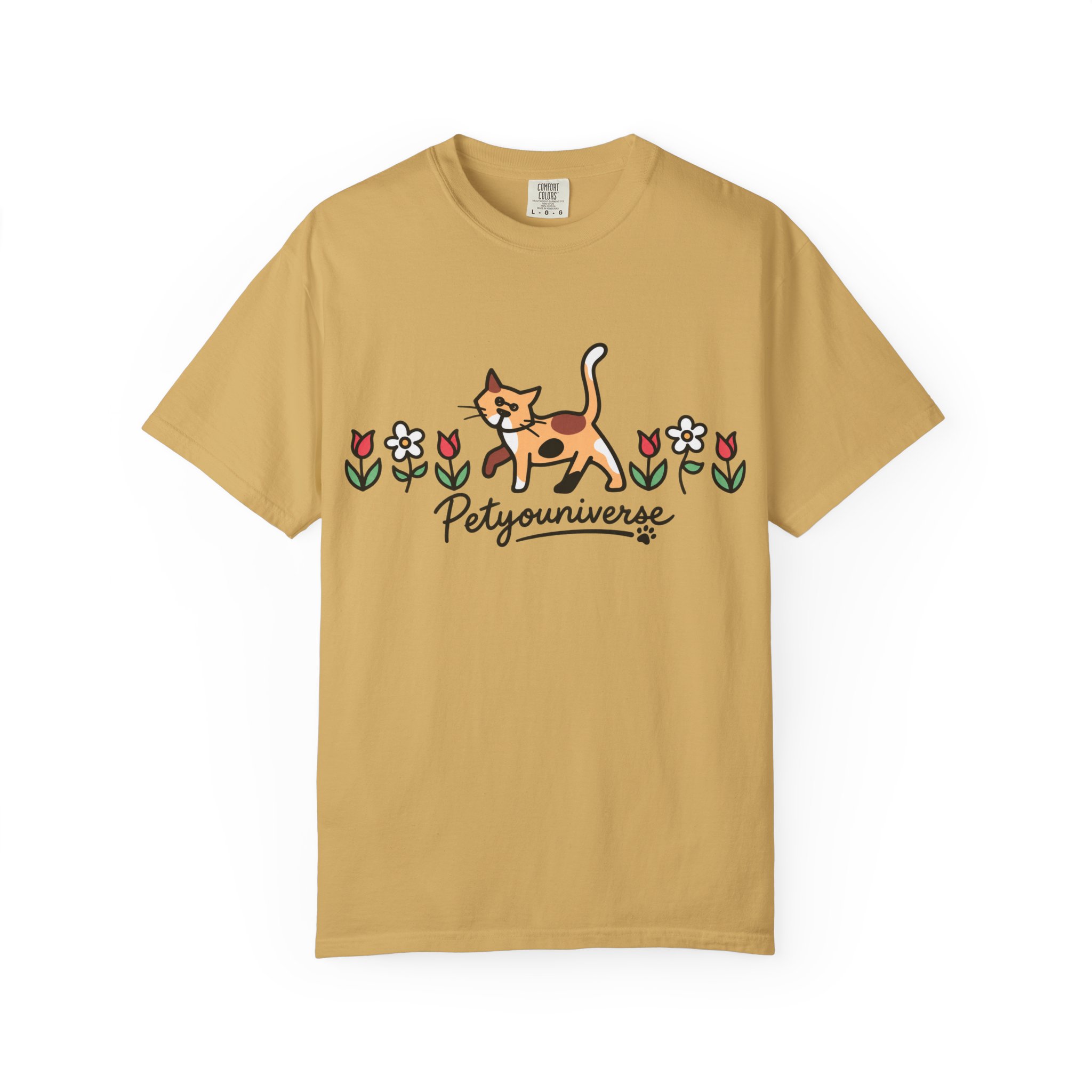 Cat & Flowers T-Shirt — 'Petsyouniverse' Cute Calico Tee - Image 10
