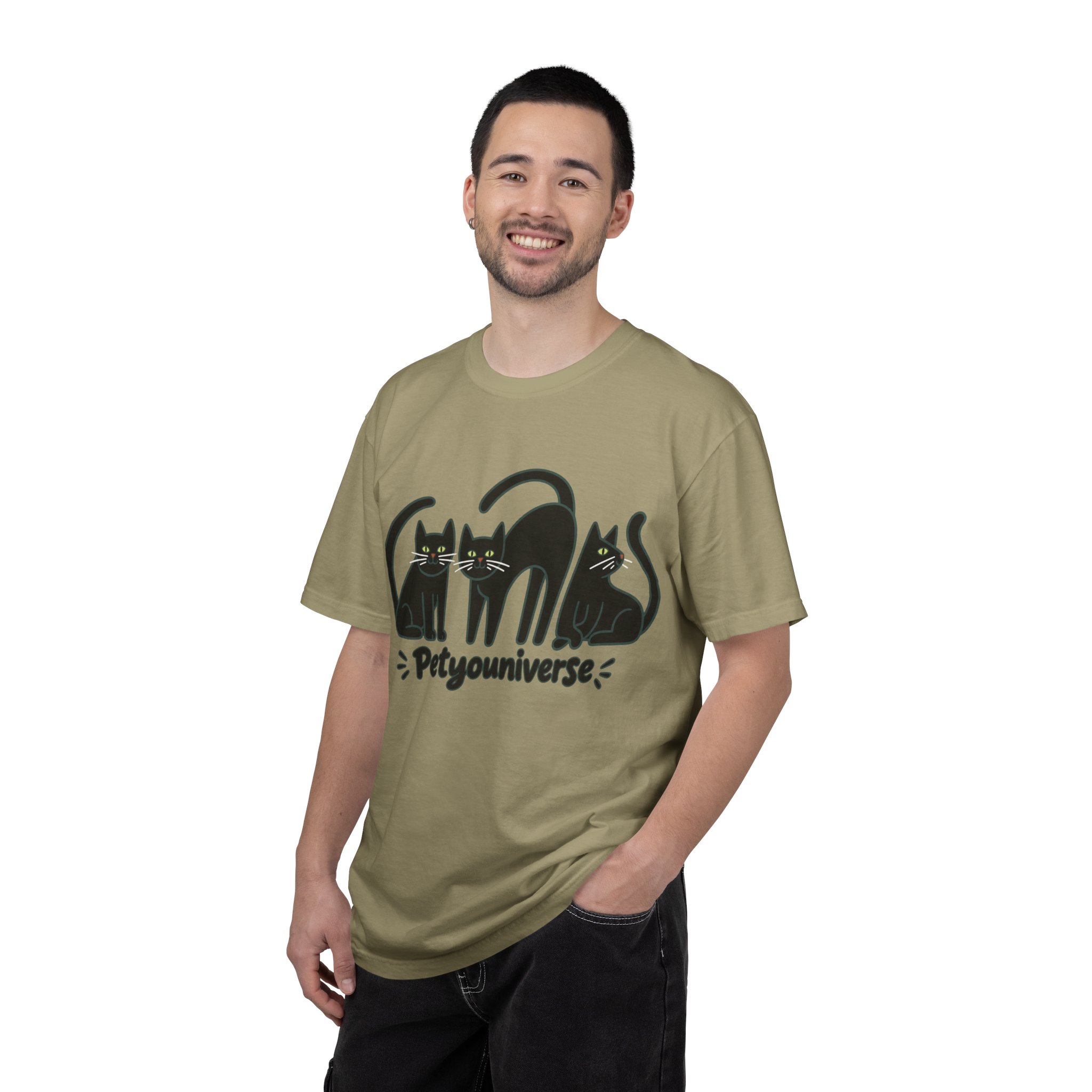 Cat T-Shirt — "Petyouniverse" Black Cat Trio Graphic Tee - Image 40