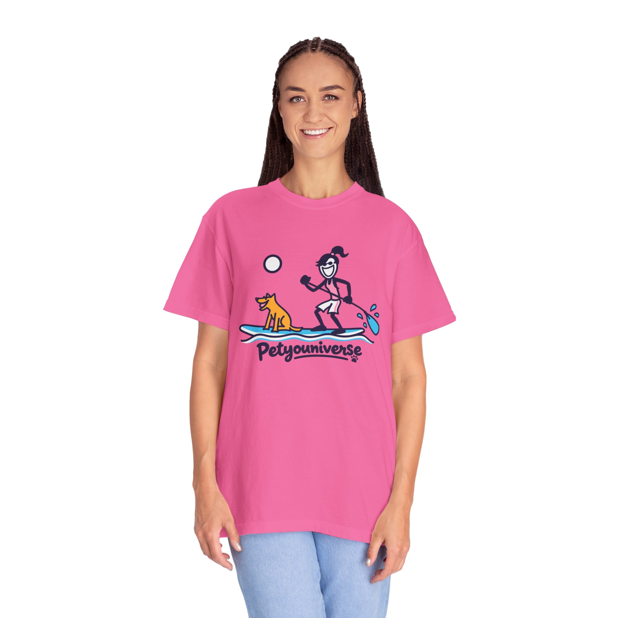 Paddleboarding Pup Graphic T-Shirt — "Petyouniverse" Dog & Owner Paddleboard Tee - Image 92