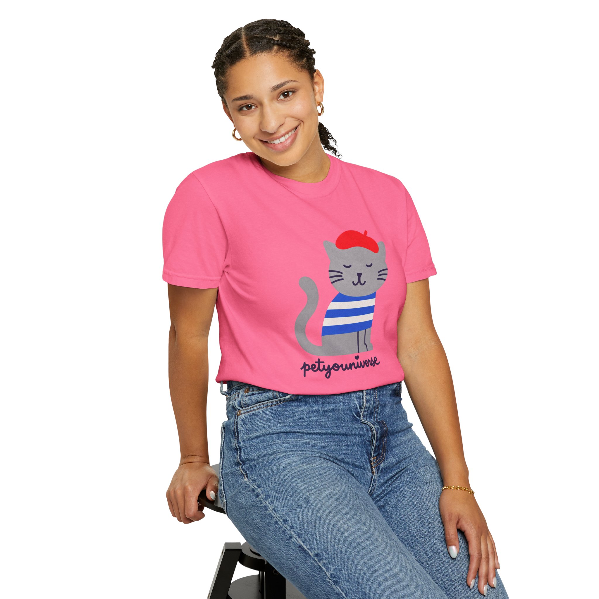Cat Graphic T-Shirt — "petiyouniverse" Cute French Cat Tee - Image 114