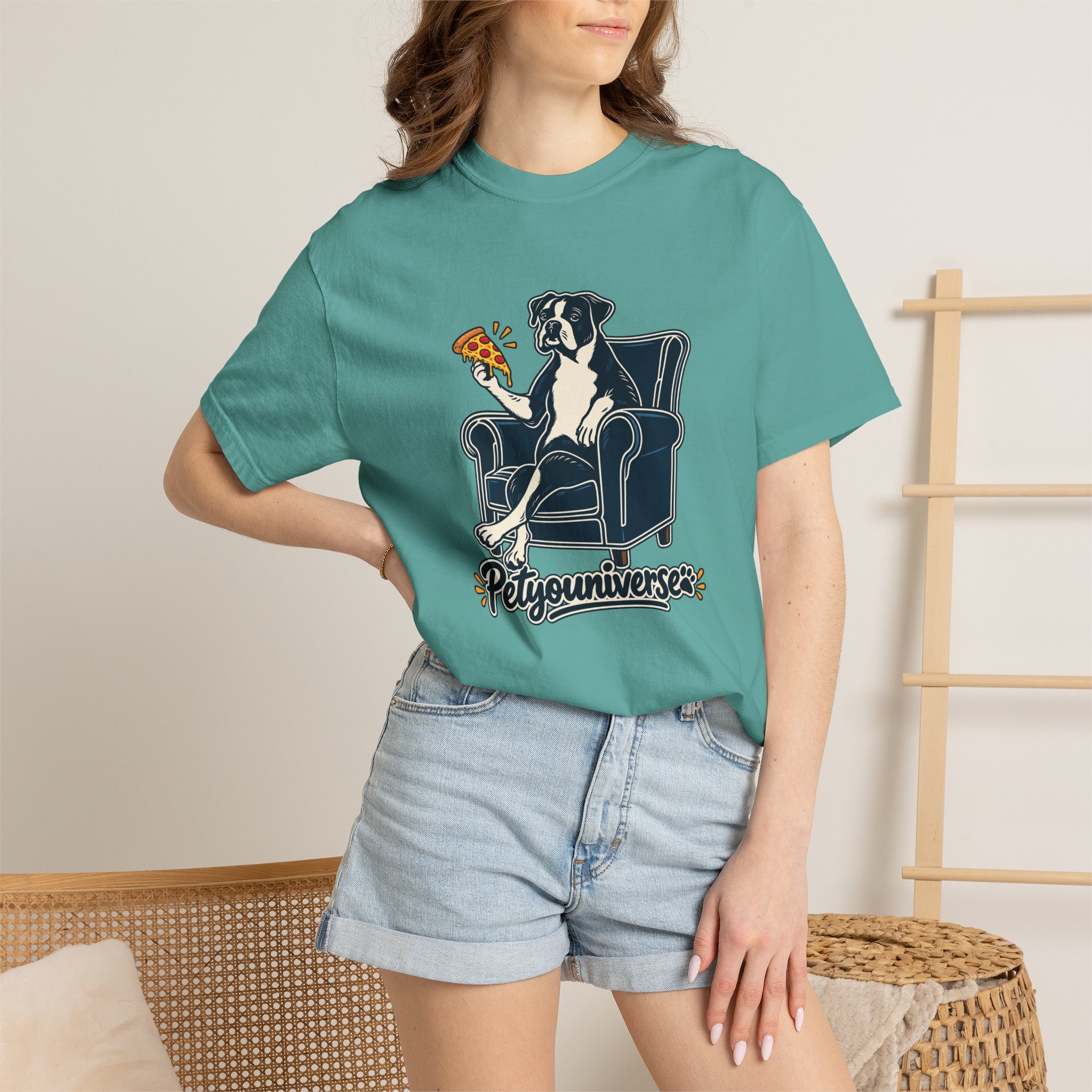 T-Shirt — PetYoUniverse Dog on Armchair with Pizza Graphic - Image 92