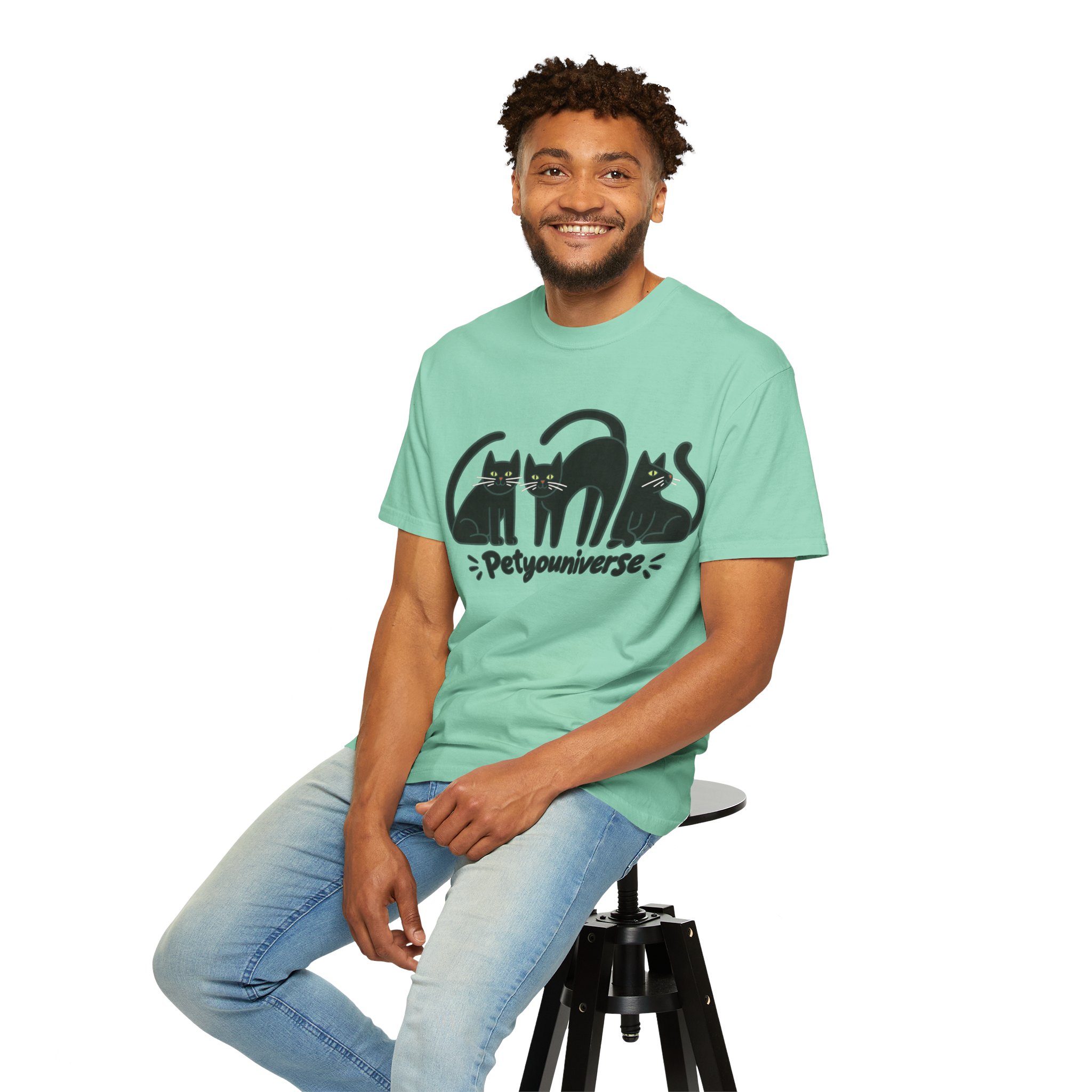 Cat T-Shirt — "Petyouniverse" Black Cat Trio Graphic Tee - Image 80