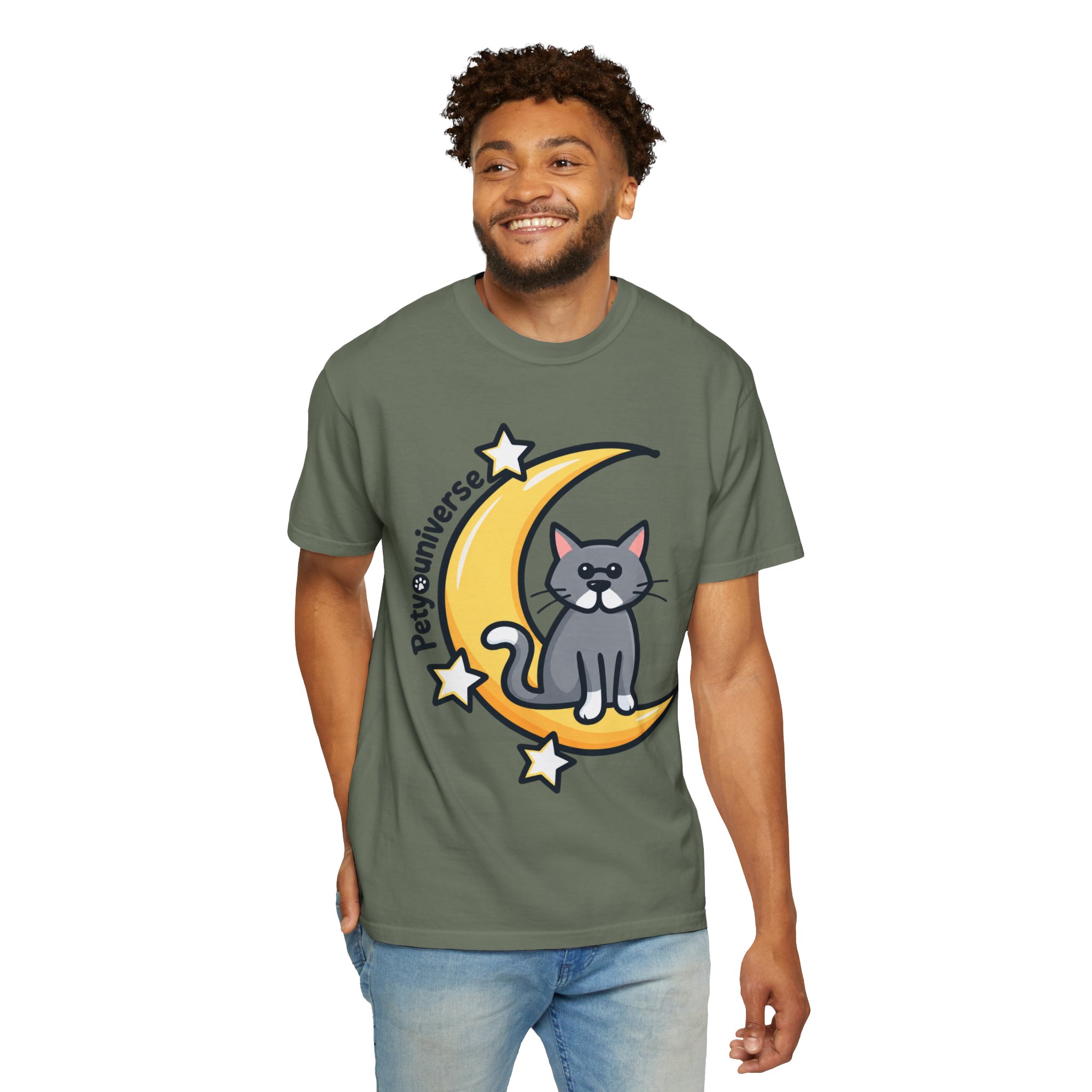 Cat on the Moon T-Shirt — "PetYoUniverse" Cute Cat Graphic Tee - Image 88