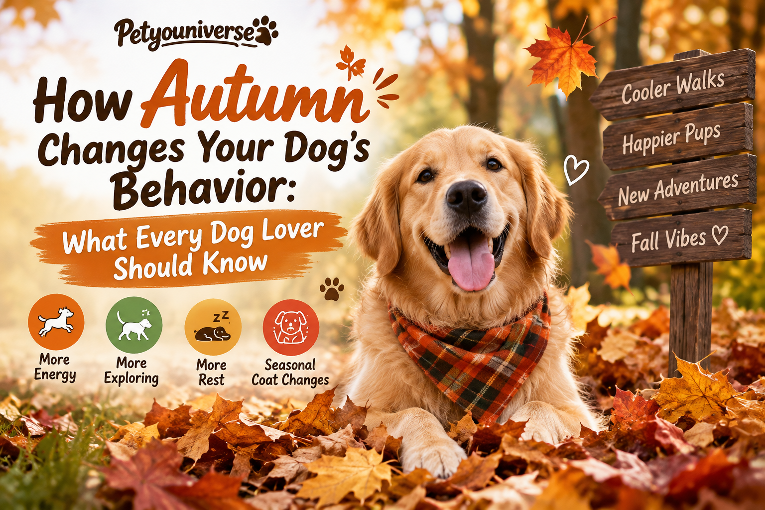 dog enjoying autumn weather and colorful leaves