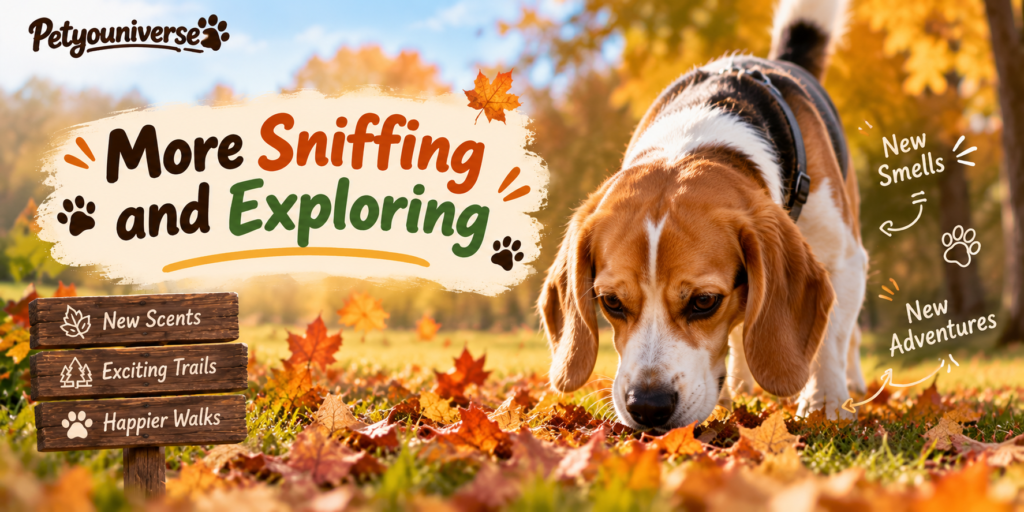 dog sniffing and exploring during an autumn walk